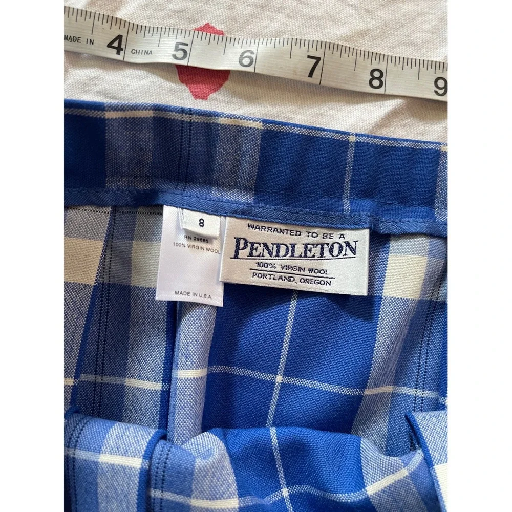 NWT Pendleton Blue White Plaid Pleated Midi Skirt 100% Virgin Wool USA Size 8